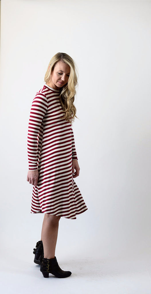 Stripe T-shirt Dress - Burgundy