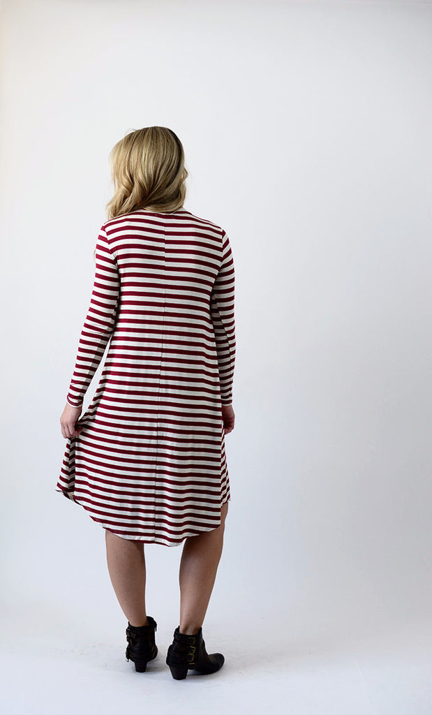 Stripe T-shirt Dress - Burgundy