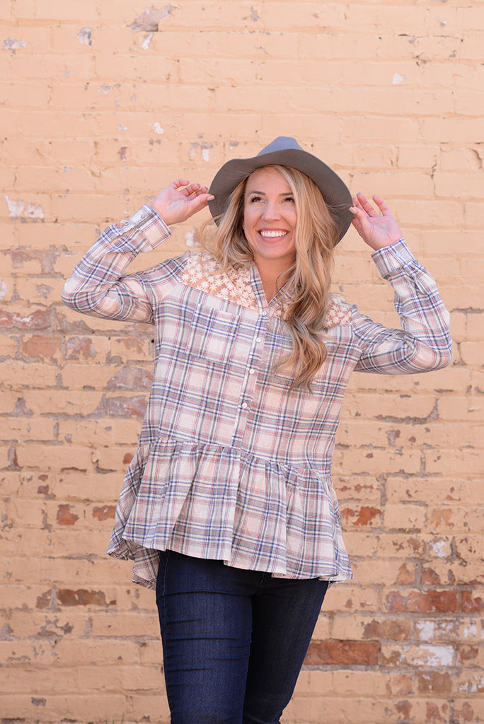 Hi-Lo Lace Plaid Peplum