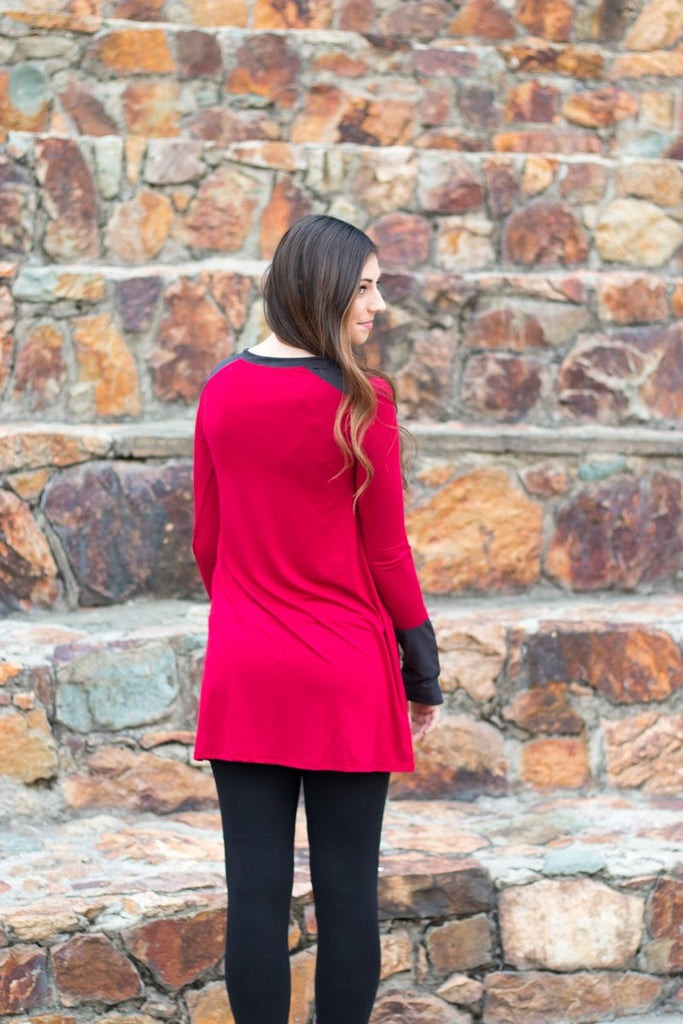 Colorblock Zipper Tunic - Cherry