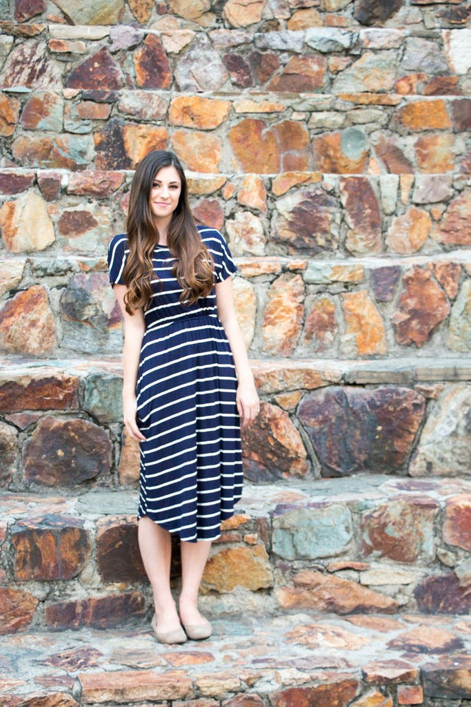 Striped Soirée Midi - Navy
