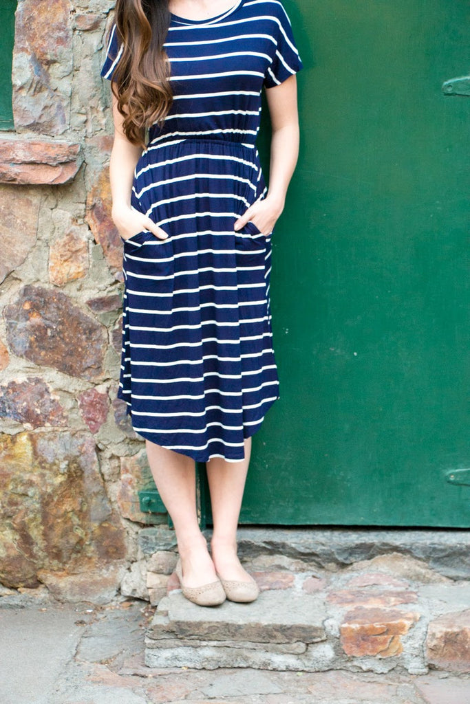 Striped Soirée Midi - Navy
