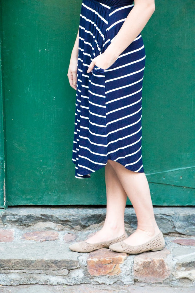 Striped Soirée Midi - Navy