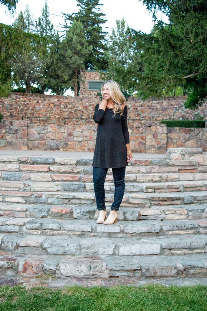 Colorblock Zipper Tunic - Black