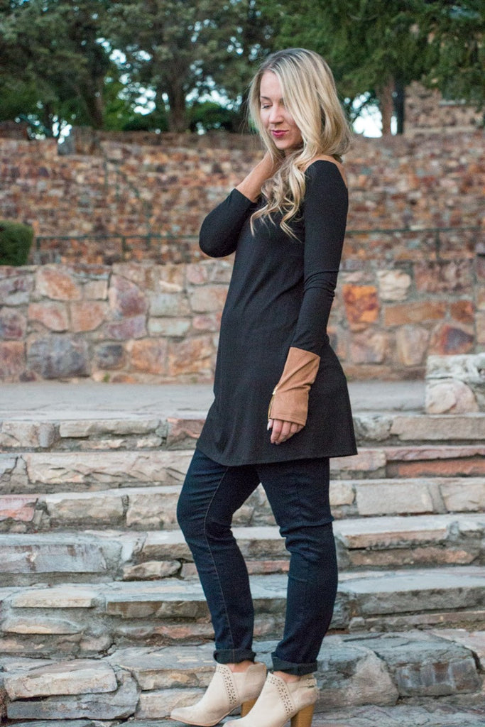 Colorblock Zipper Tunic - Black