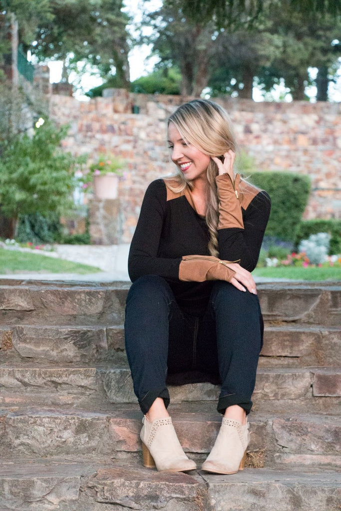 Colorblock Zipper Tunic - Black