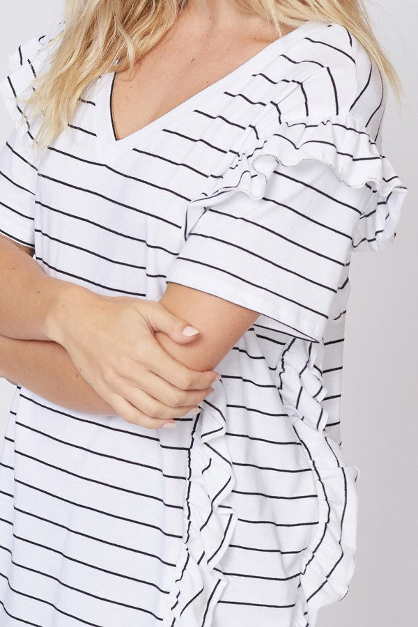 Ruffled V-Neck in B&W