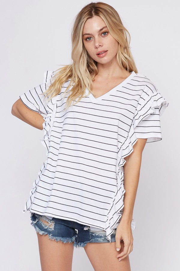 Ruffled V-Neck in B&W