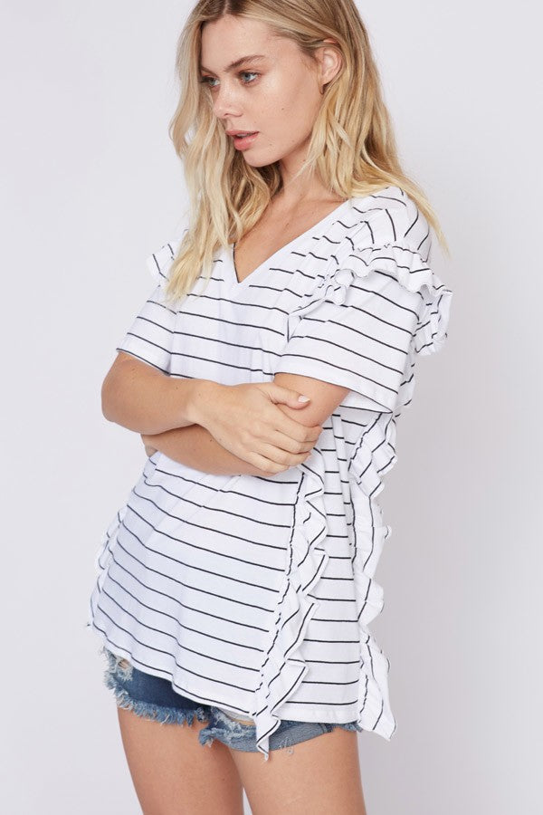 Ruffled V-Neck in B&W