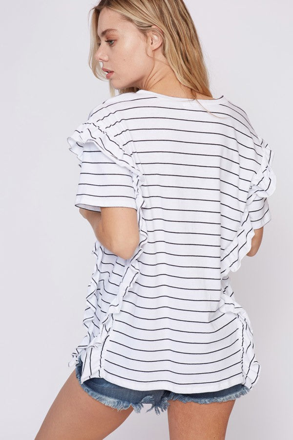 Ruffled V-Neck in B&W