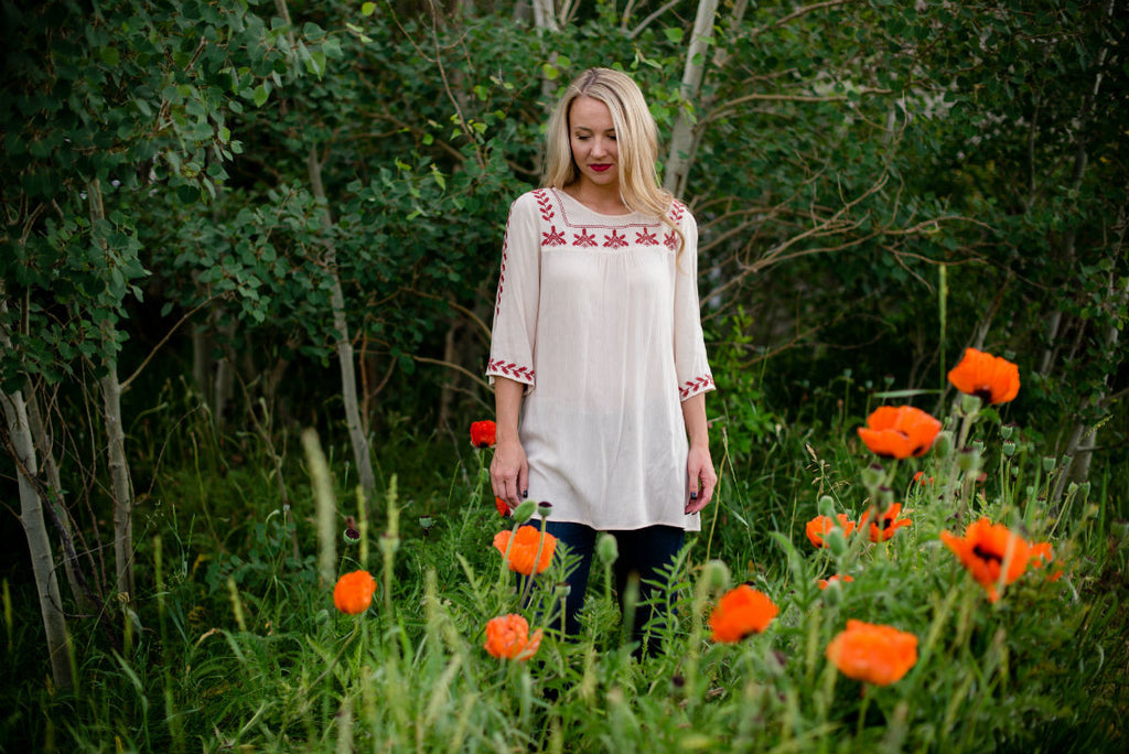 Embroidered Boho Blouse - Cream
