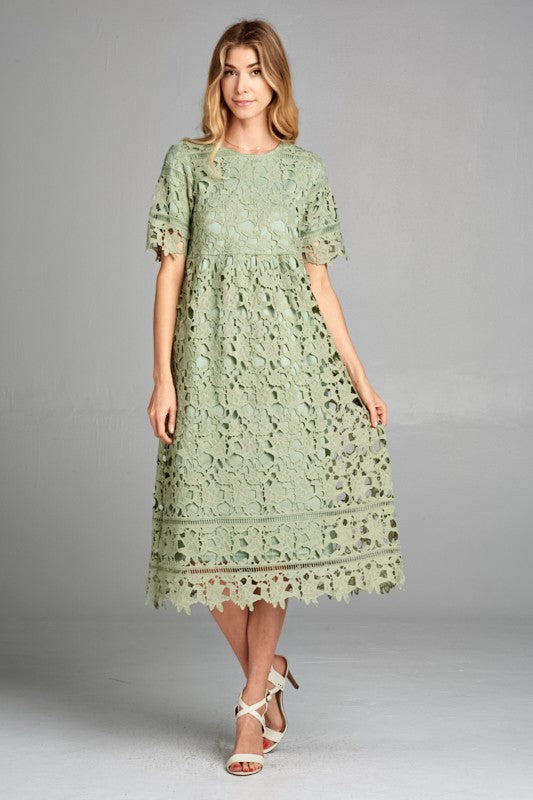 Afghan Lace Dress - Sage
