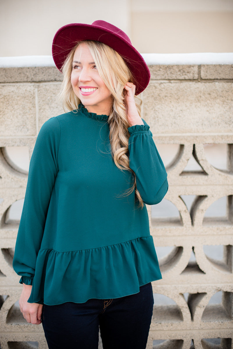 Ruffled Peplum - Emerald – Golden Lemon Boutique