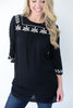 Embroidered Boho Blouse - Black