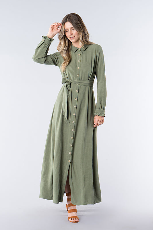 Long sleeve button front maxi dress buy - Official Online Store