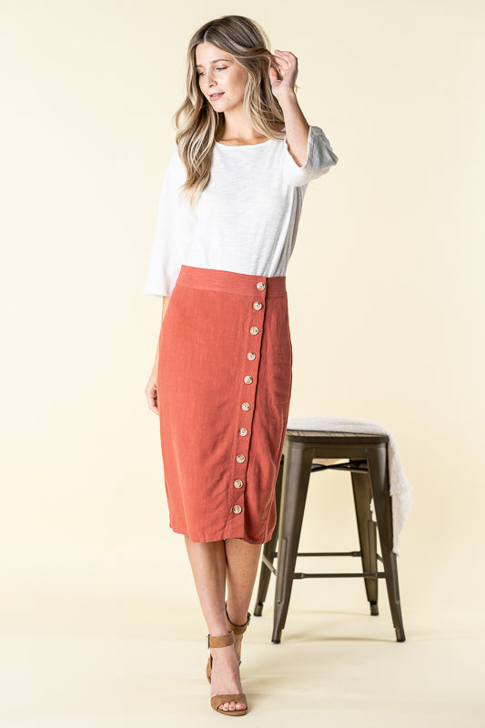 Side Step Pencil Skirt - Rust